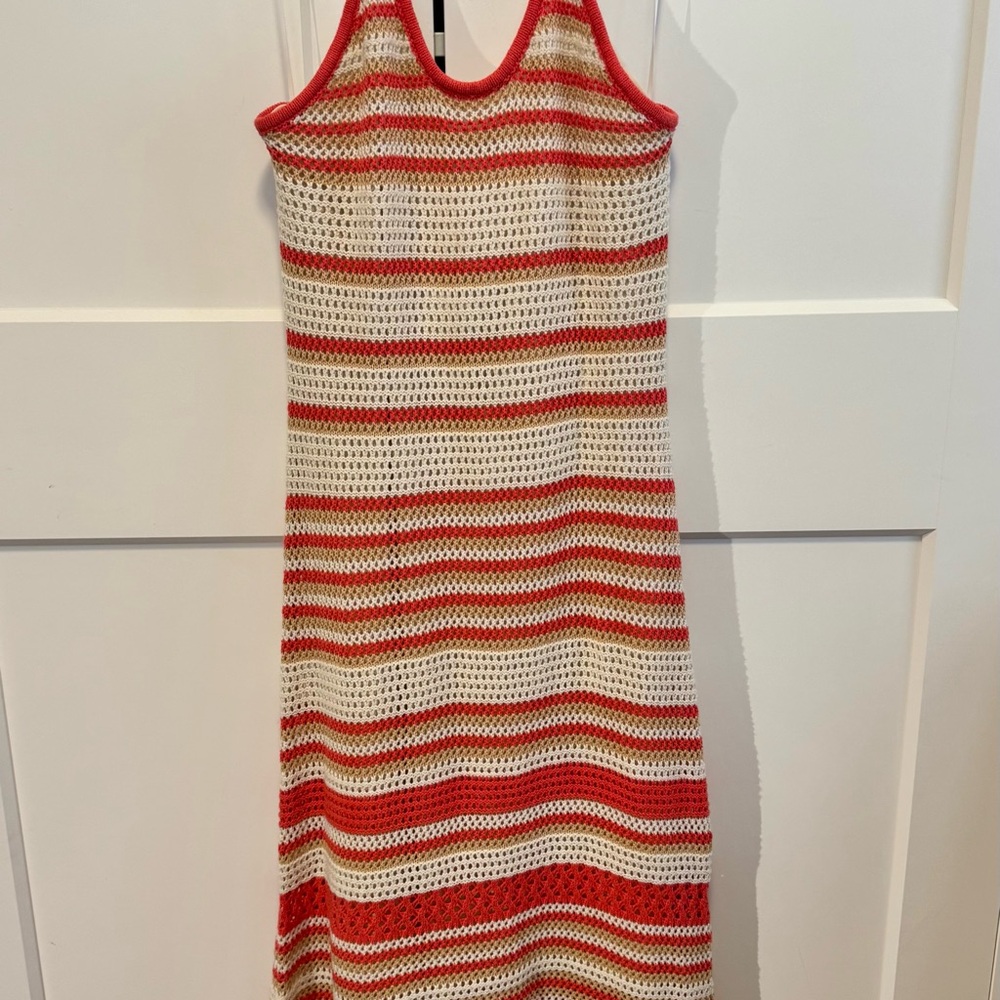 Striped Maxi Dress in Cream, Red, and Tan